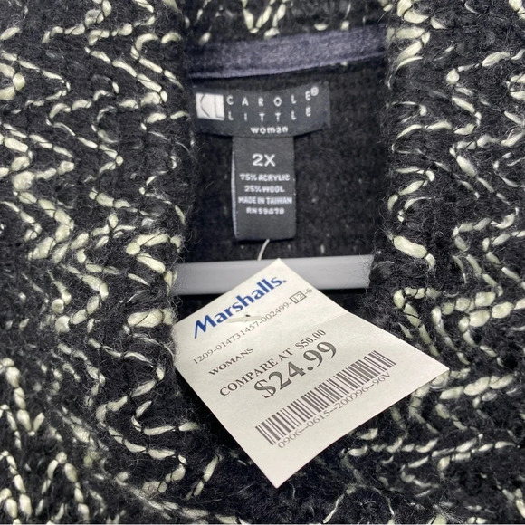 NWT Carole Little Woman Jacket Woven Black Acrylic Wool Blend 2X 3/4 Sleeve - Picture 2 of 8